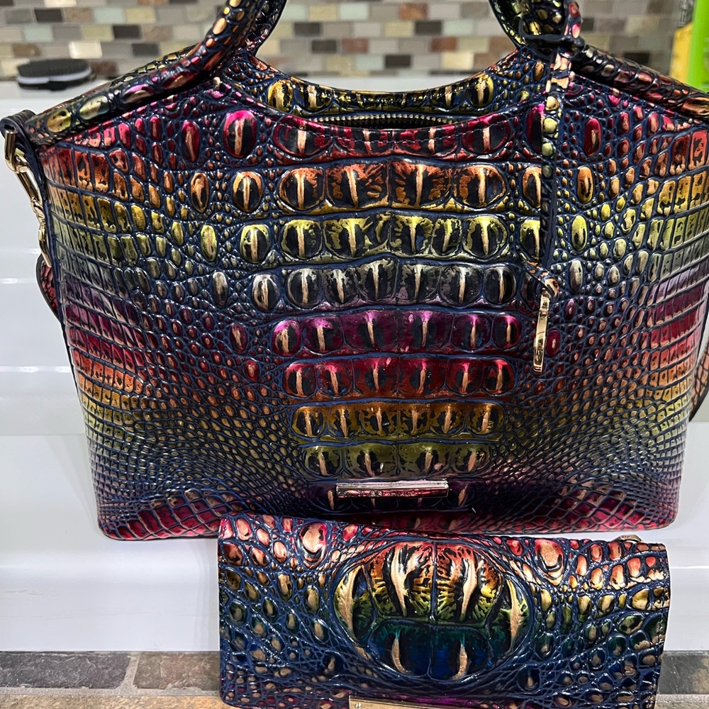 Brahmin GUC multicolored handbag with Matching wallet. Beautiful colors.